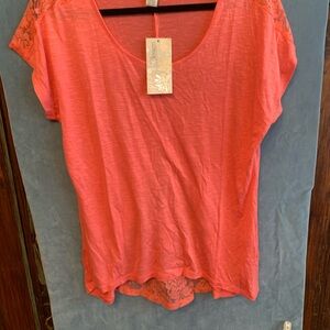 NWT By Design Coral Lace Accent Top Size Large